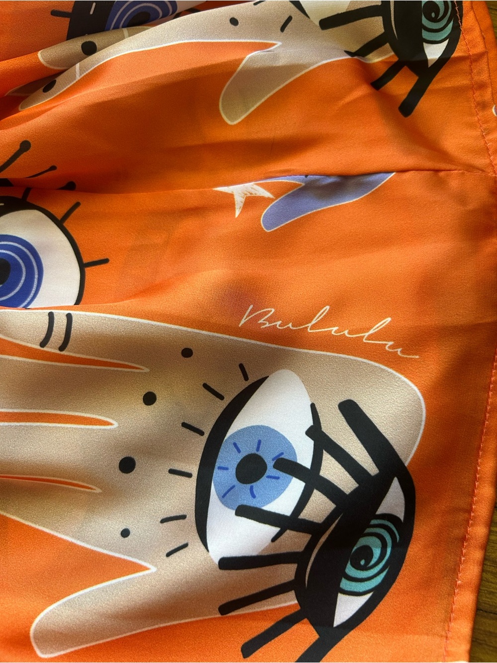 Bululu‎ Resort Orange Eye Print Mini Dress XS Boho Festival - Picture 6 of 11